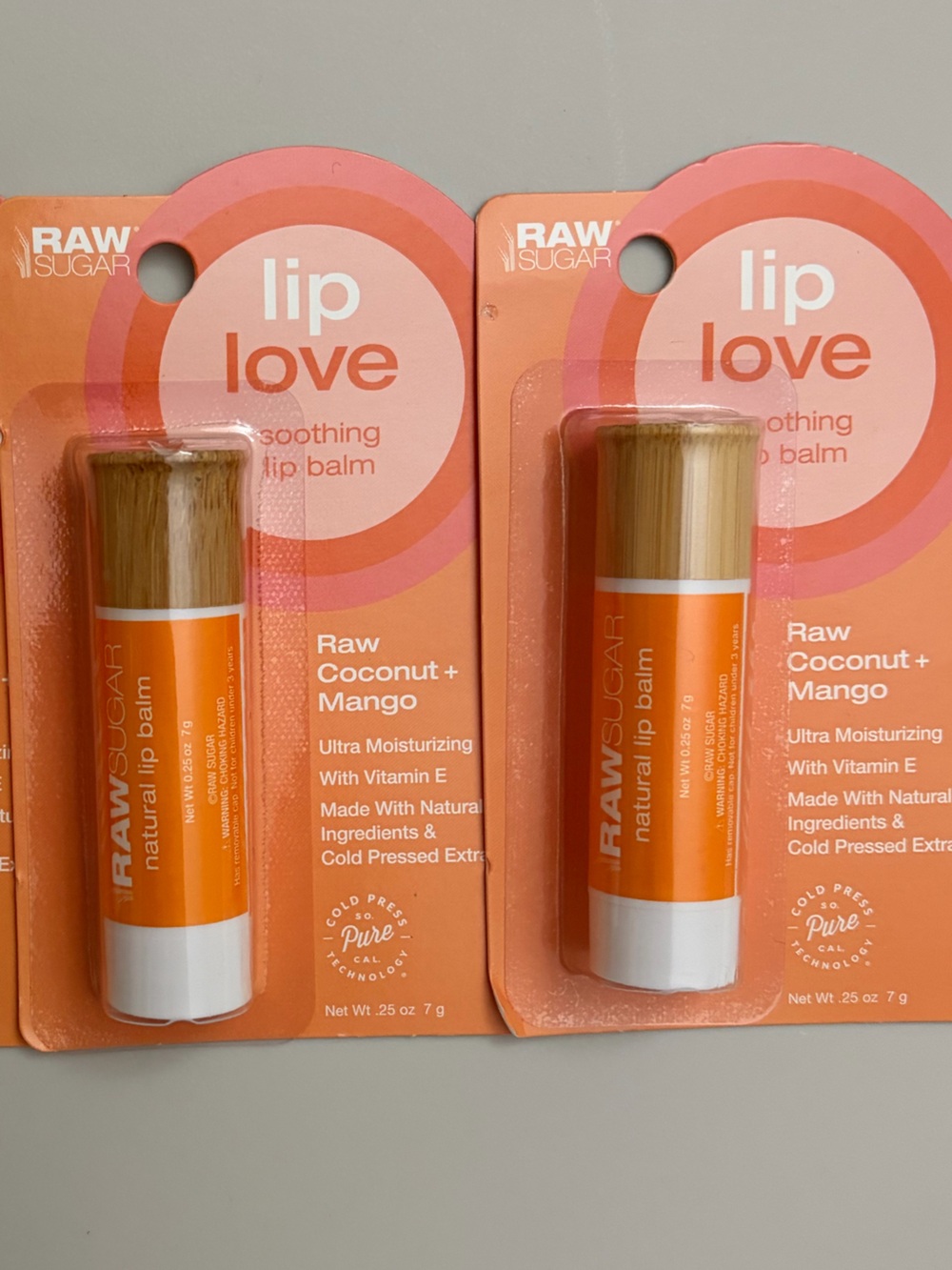 (2) Raw Sugar Lip Love Coconut & Mango Soothing Lip Balms- Carded